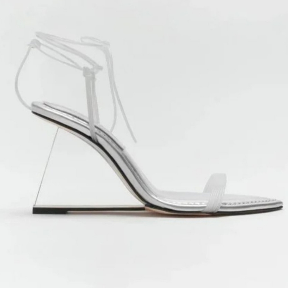 NIB Good American Cindrella Clear Silver Wedges Sandals